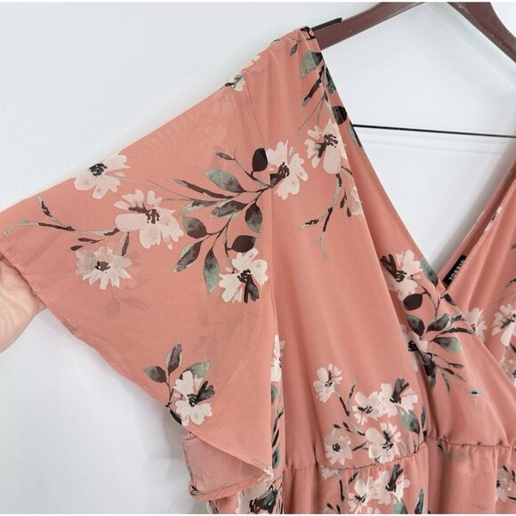 Torrid Plus Size Blush Floral Chiffon Wrap Midi Dress Sz 4 Preppy Event No Belt - Picture 10 of 12
